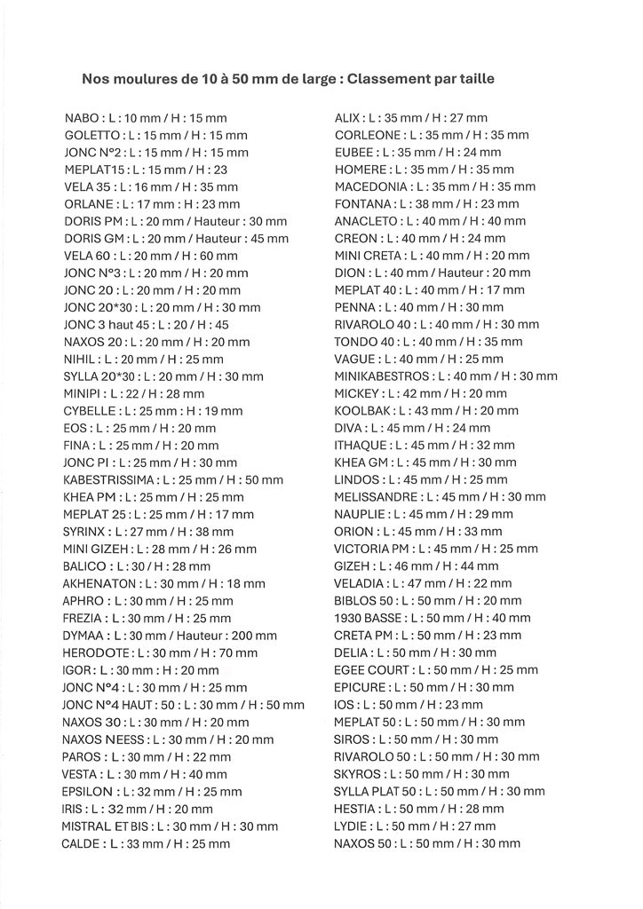 Guide pratique: Moulures de 10 à 50 mm de large, page 1